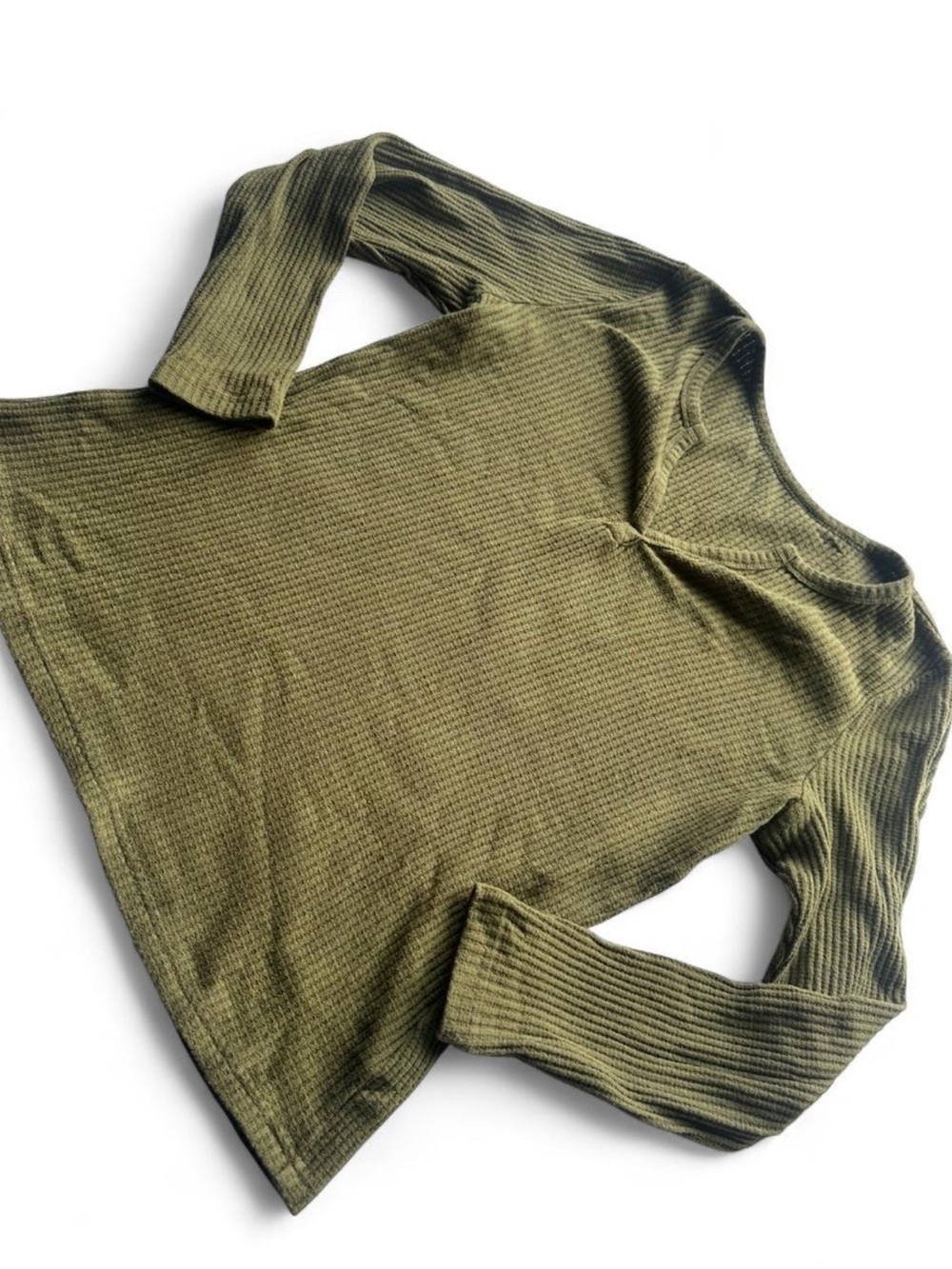 Olive Green Waffle Knit Long Sleeve Tee